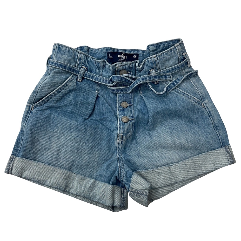 Hollister sz 26 Ultra High Rise Paperbag Waist Denim Shorts Belted 90s